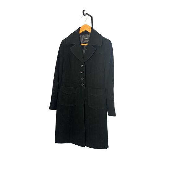 GUESS Vintage Y2K Black Wool Blend Long Coat M
Trench Pea Coat  Pockets - Picture 1 of 6